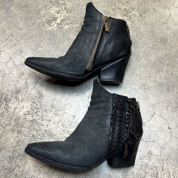 A.S 98 charcoal and black textured ankle boots with side fringe western style - Picture 6 of 8
